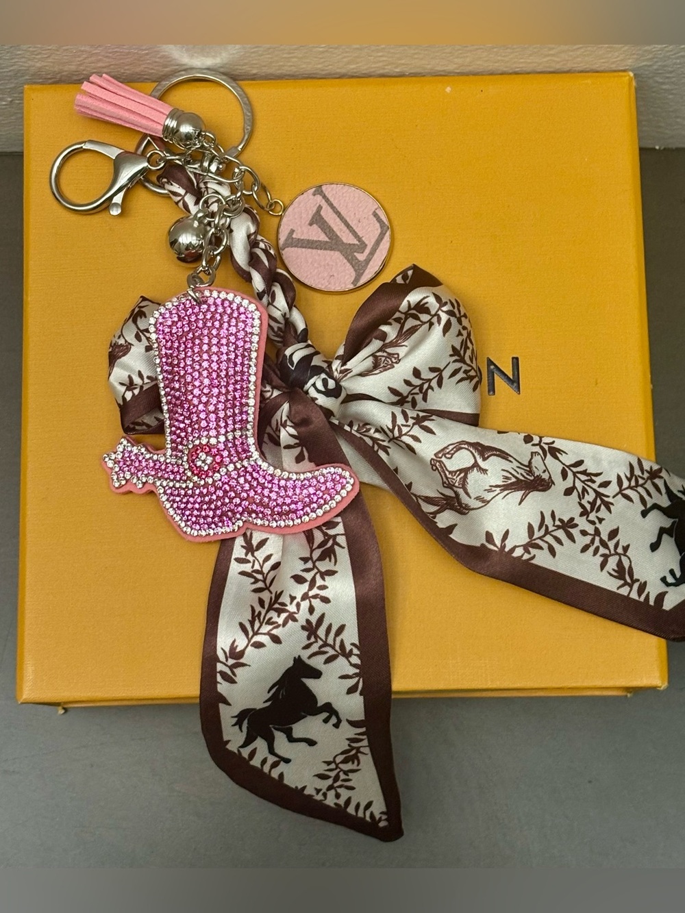 Louis Vuitton Western Pink Rhinestone Boot, Horse Scarf bag Charm